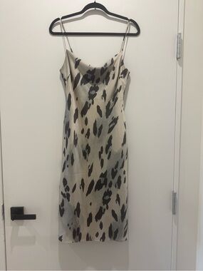 Express Cream and Black Animal-Print Slip Midi Dress